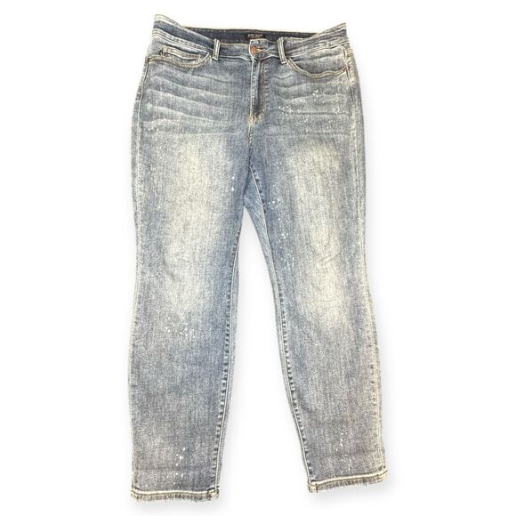 JUDY BLUE LOS ANGELES Women’s Light Wash Bleach Splash Boyfriend Jeans Size 18W - Picture 2 of 6